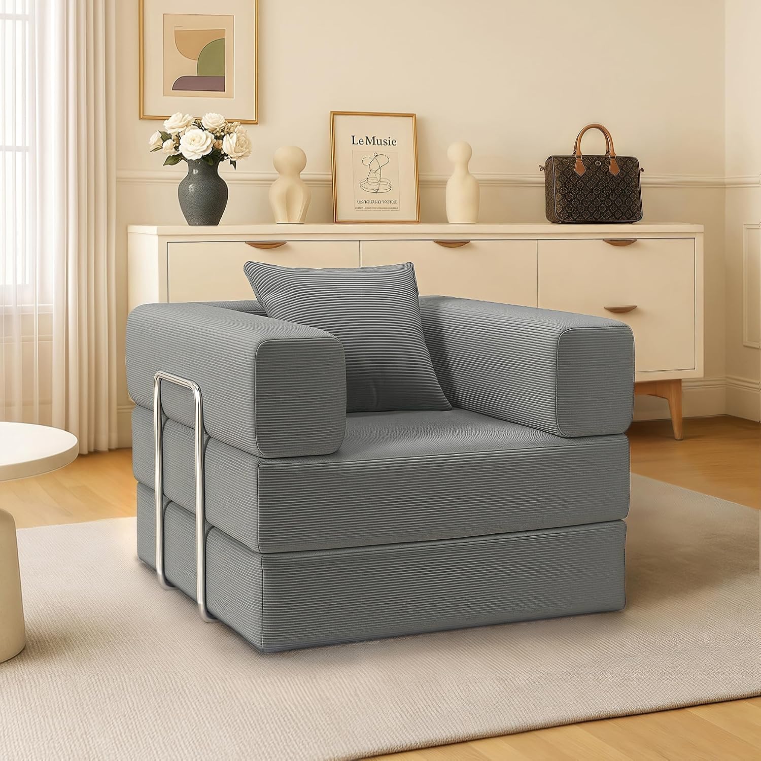 Single Couch Sofa for Small Spaces 2 in 1 Convertible Sleeper Sofa