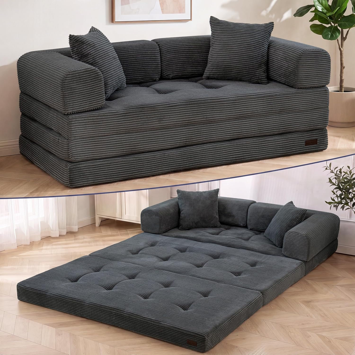 MAXYOYO Convertible Sofa Bed, Floor Sofa Couch with L-Shaped Backrest
