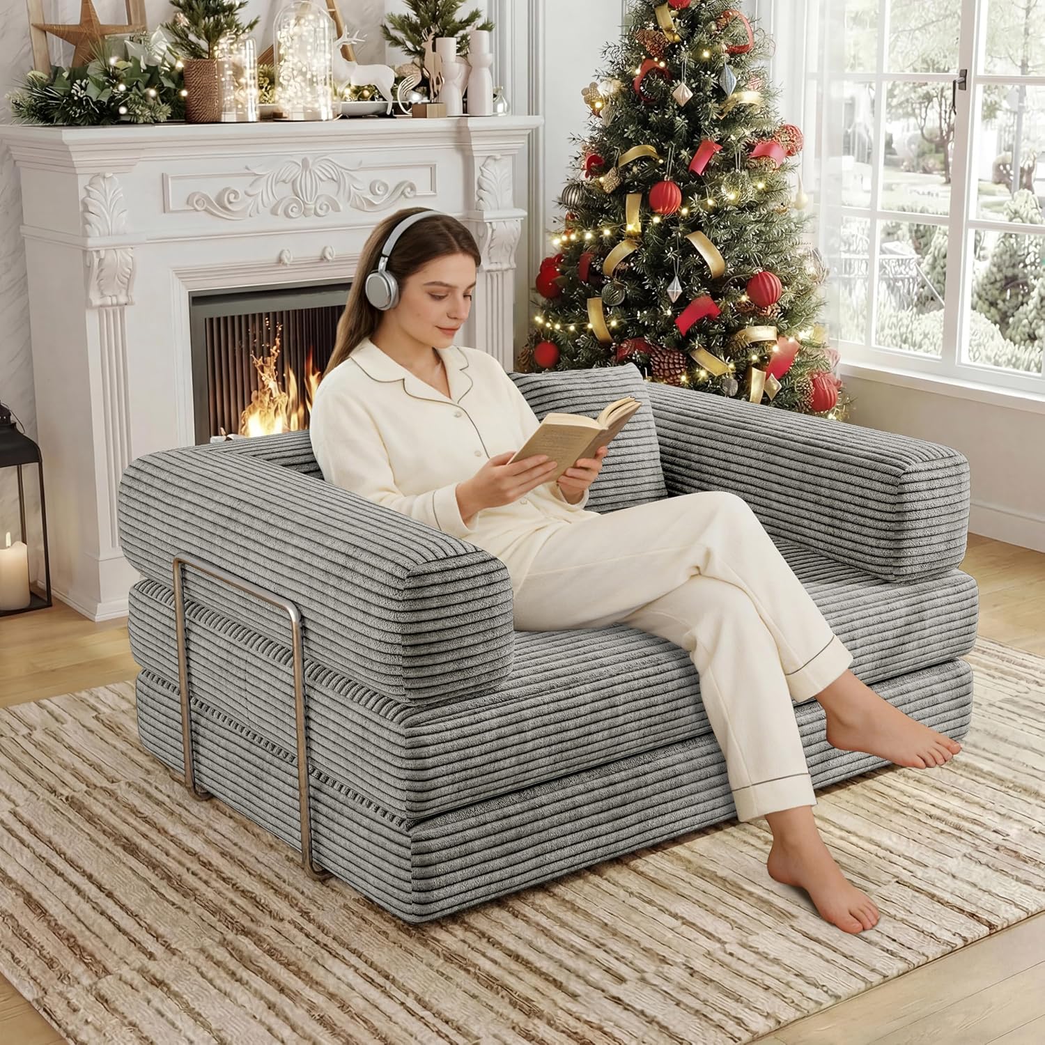 Single Couch Sofa for Small Spaces 2 in 1 Convertible Sleeper Sofa