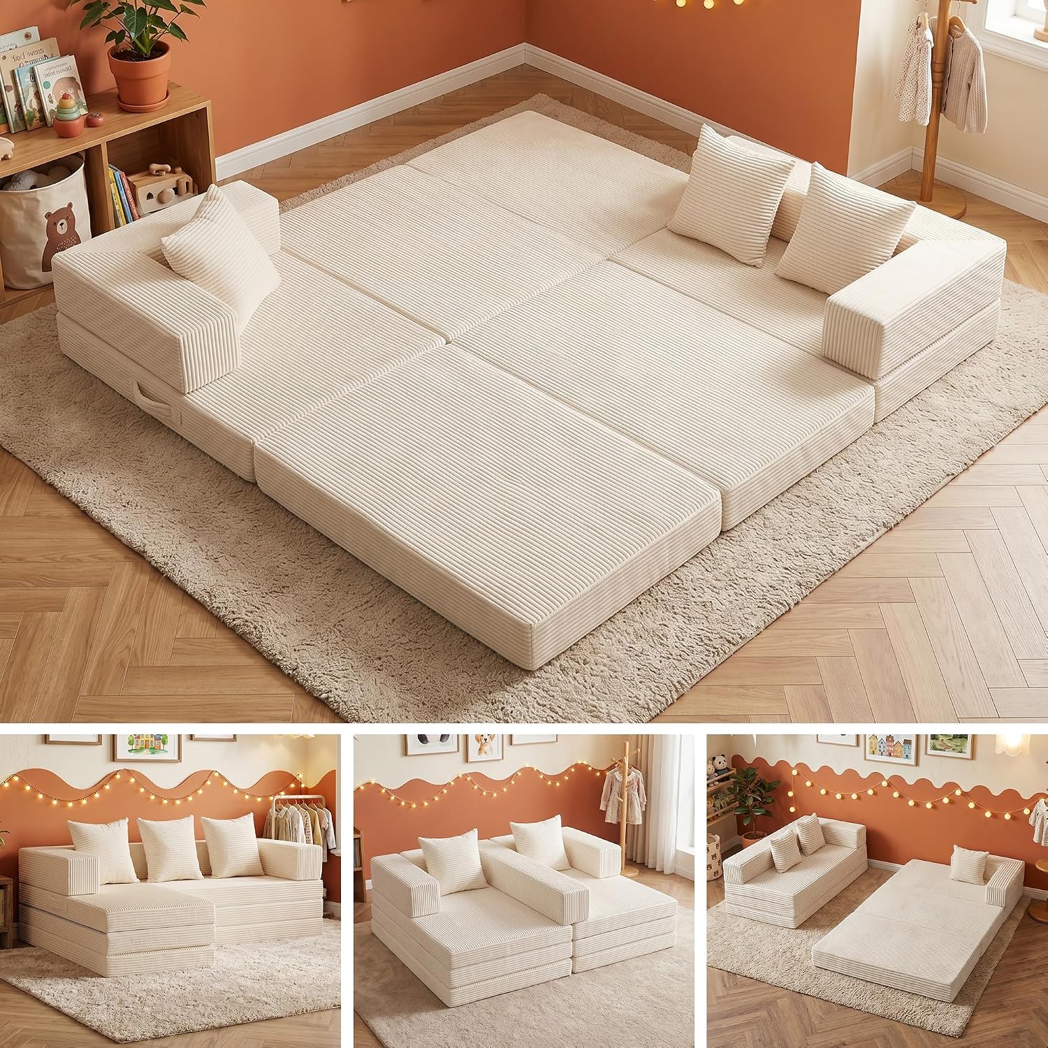 6-in-1 Boneless Couches L-Shaped Modular Sectional Sofa